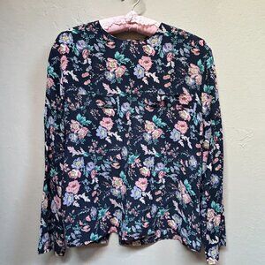 Vintage Alcott & Andrews Women's Botanical Silk Blouse Size 10 Long Sleeve Boho